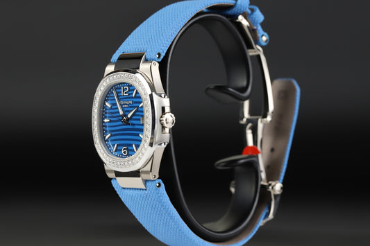 Patek Philippe 7010G Nautilus White Gold Blue Dial Diamond Bezel