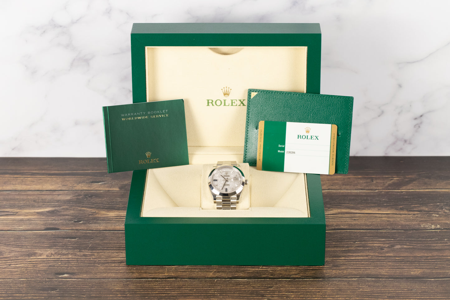 Rolex 228206 DayDate 40 Pave Diamond Blue Sapphire Dial