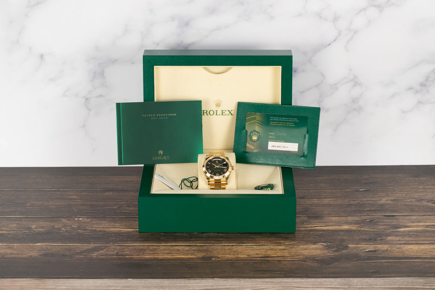 Rolex 228238 DayDate 40 Green Hombre Roman Numeral Dial
