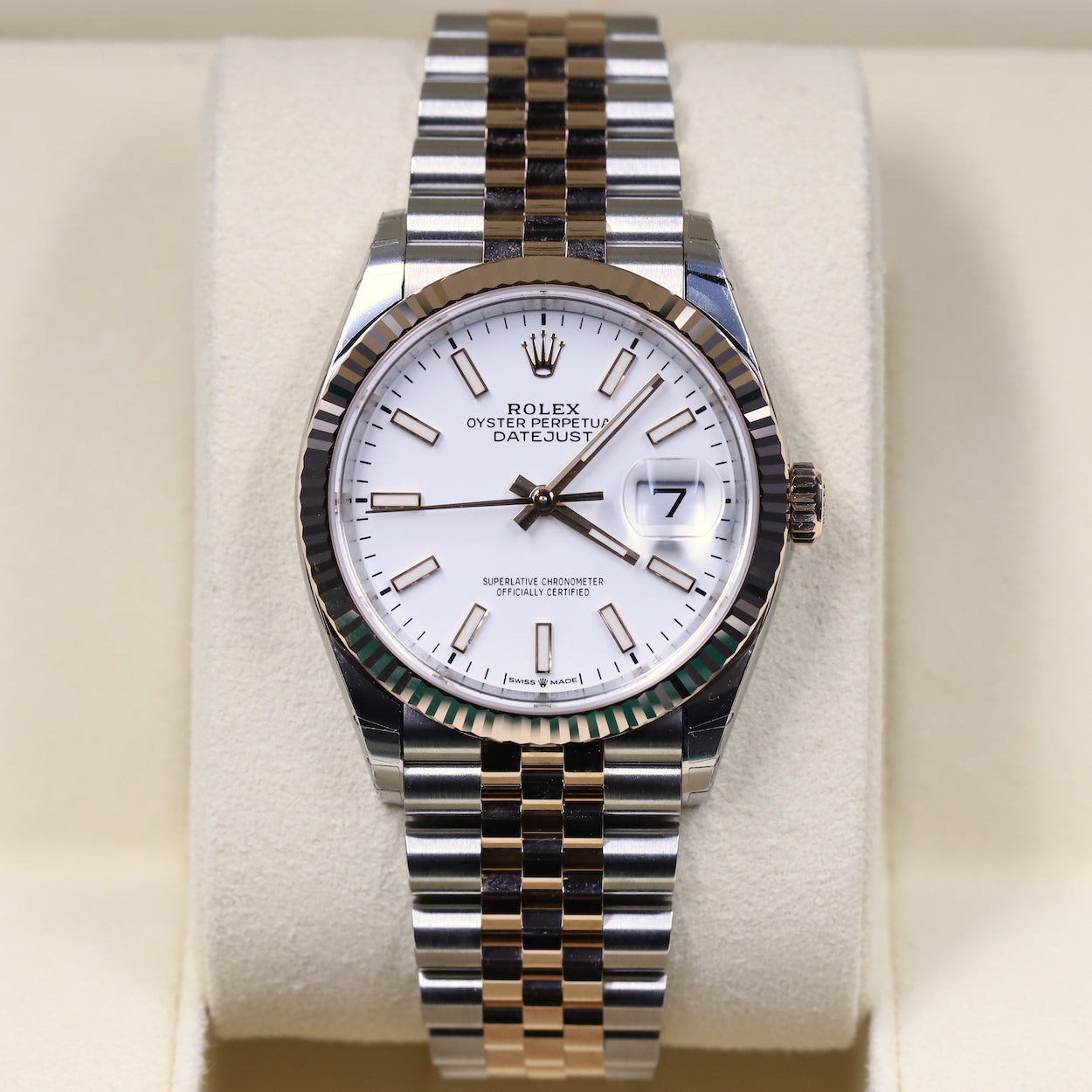 Rolex126231 Datejust 36 SS/RG White Index Dial – Newport Watch Club