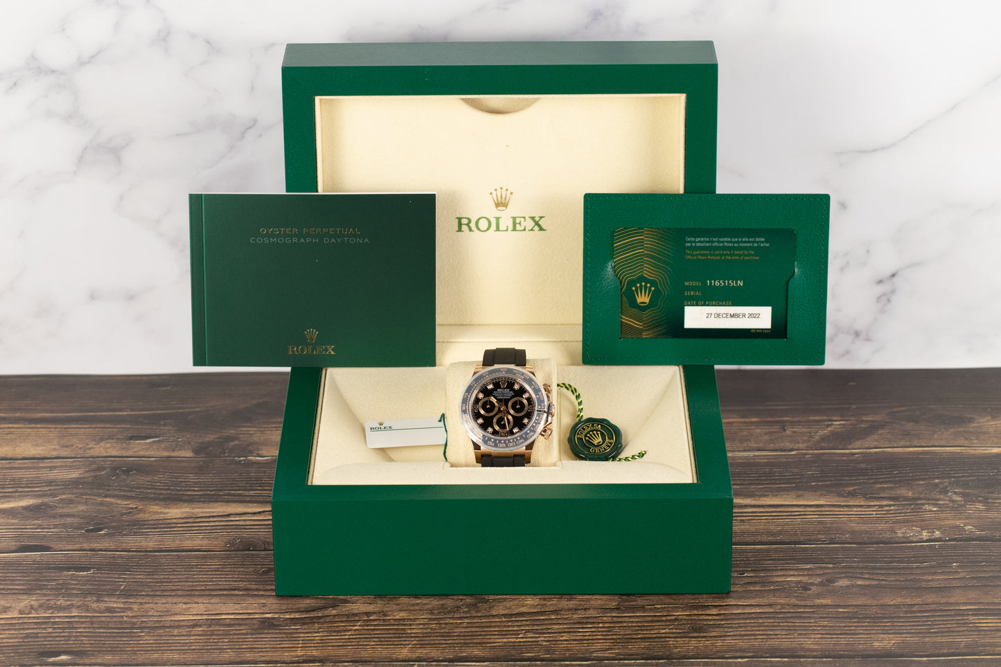 Rolex 116515 Daytona Oysterflex Rose Gold Black Diamond Dial