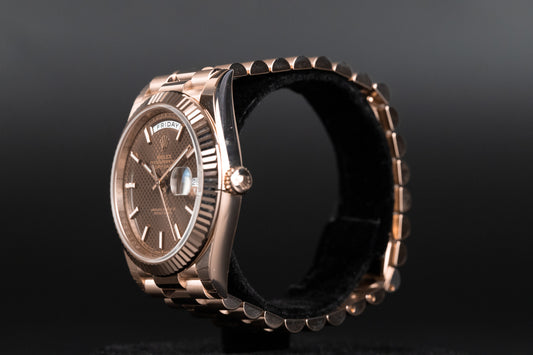 Rolex 228235 DayDate 40 Chocolate Diagonal Motif Dial