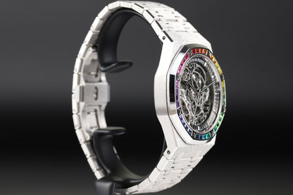 Audemars Piguet 15412BC Royal Oak Frosted Gold Double Balance Wheel Openworked Factory Baguette Rainbow Bezel