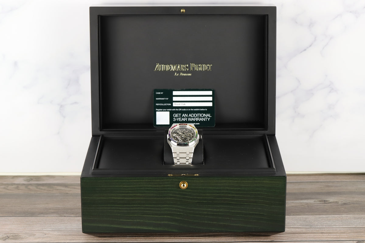 Audemars Piguet<br>15412BC Royal Oak Frosted Gold Double Balance Wheel Openworked Factory Baguette Rainbow Bezel