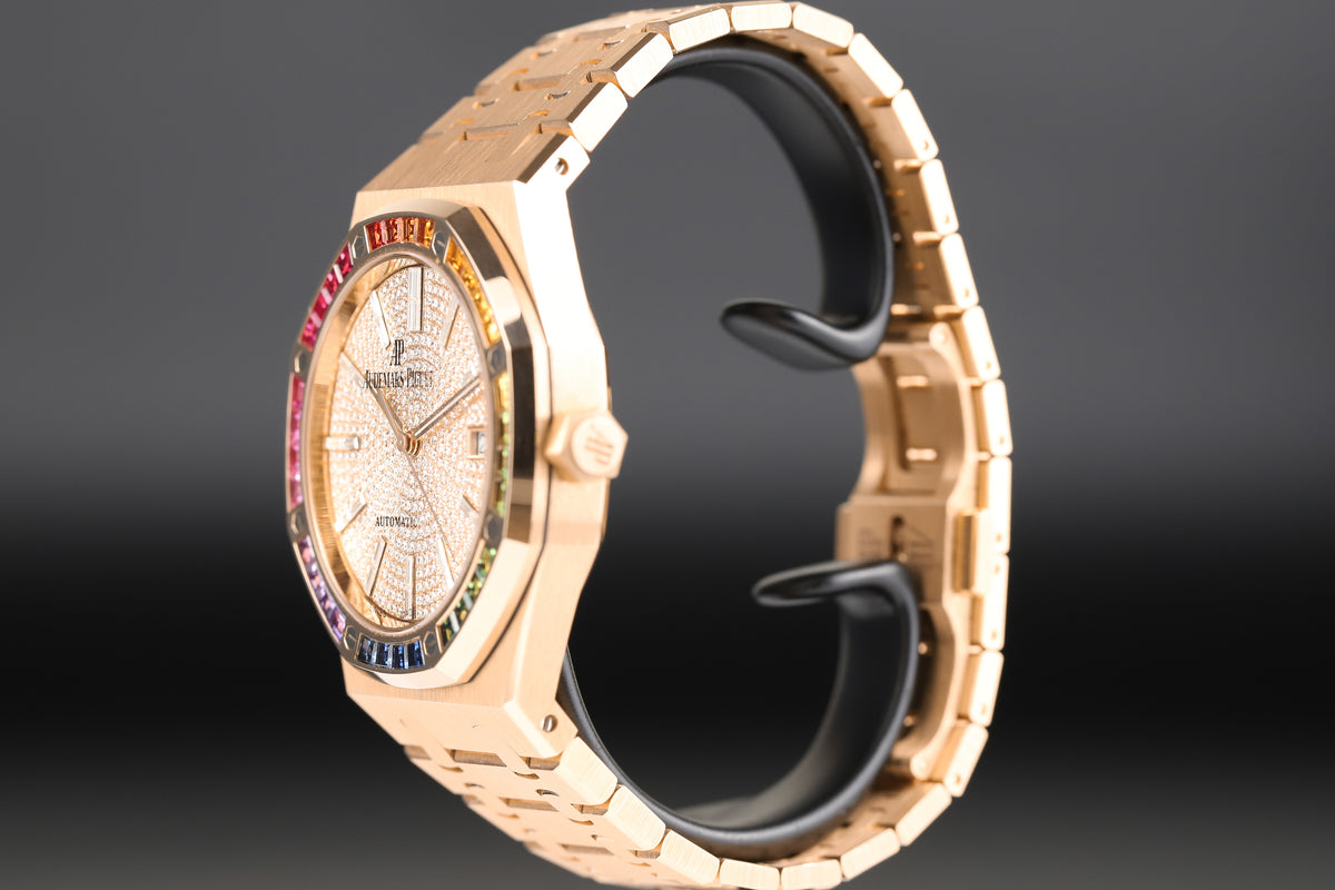 Ap Rainbow Collection Audemars Piguet 15413OR Royal Oak Pave Dial Rainbow Bezel 1 of 10 ...