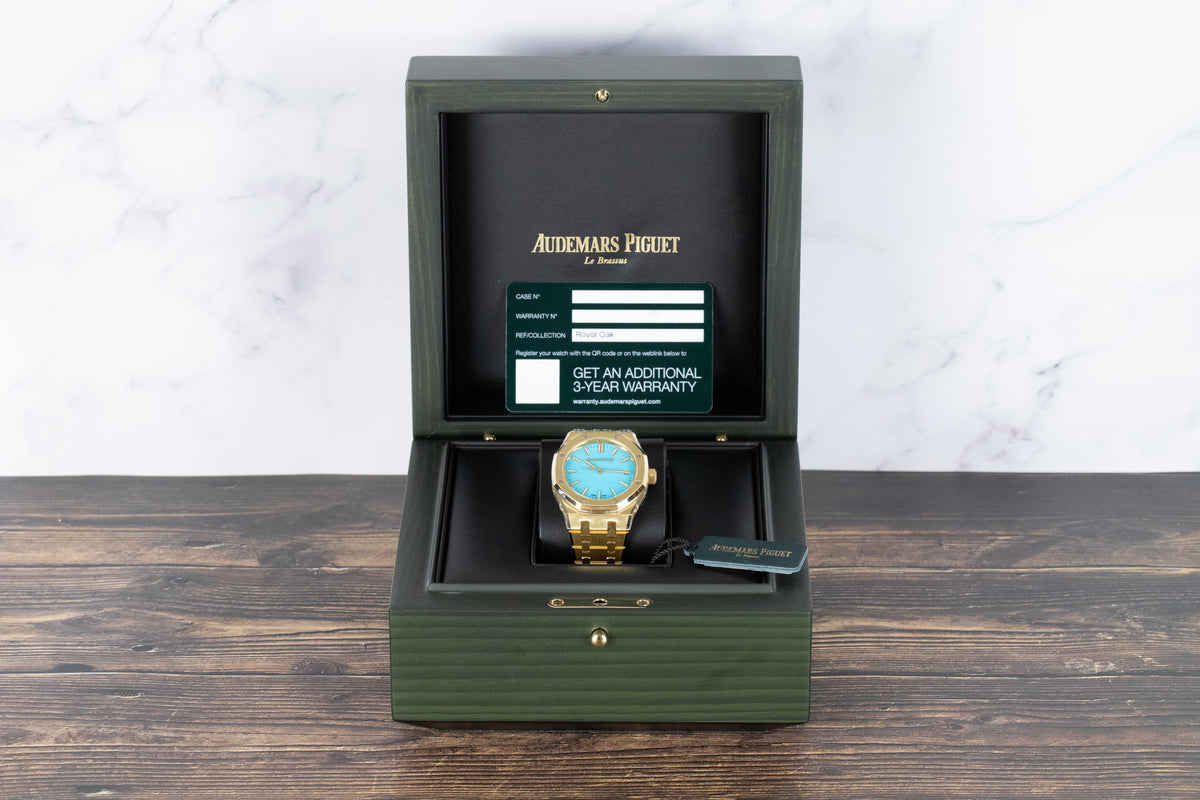 Audemars Piguet<br>15550BA Royal Oak 37mm Yellow Gold Turquoise Dial