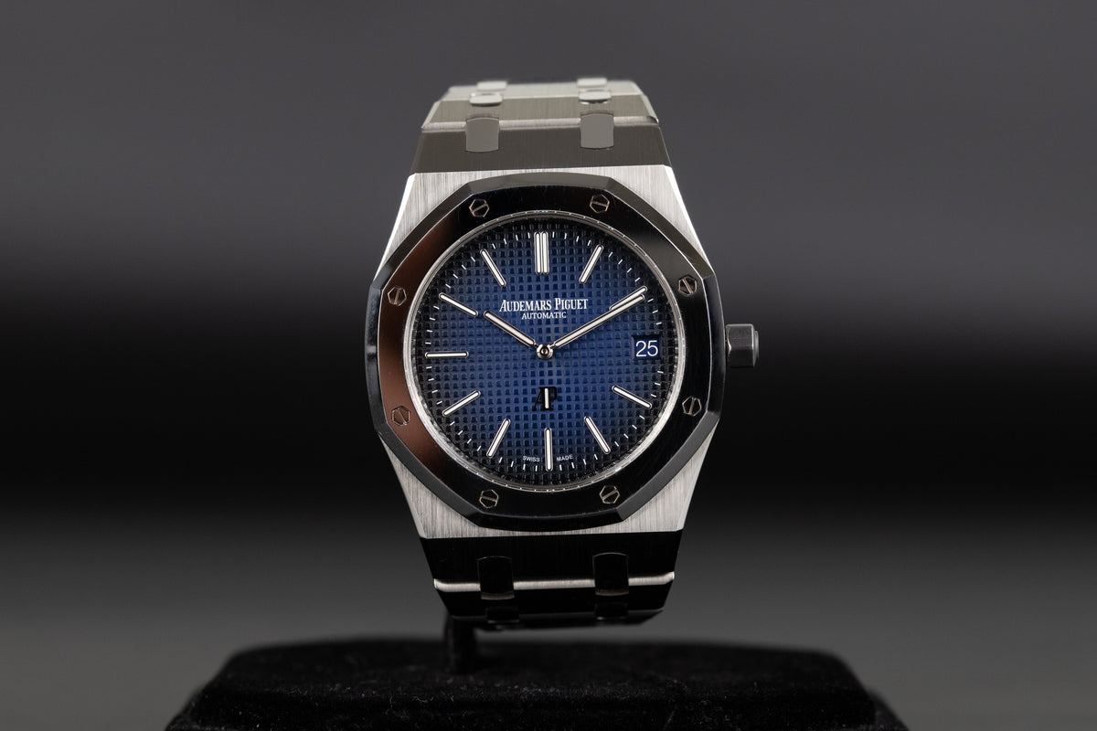 Audemars Piguet<br>15202IP Royal Oak Jumbo Platinum Titanium Smoked Blue Dial Limited to 250