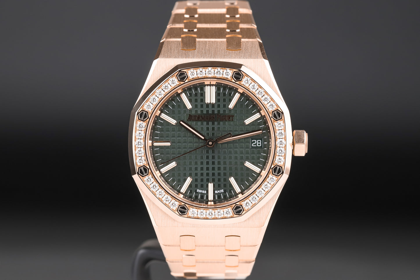 Audemars Piguet 15551OR Royal Oak Green Dial Diamond Bezel