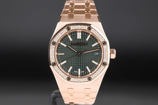 Audemars Piguet 15551OR Royal Oak Green Dial Diamond Bezel