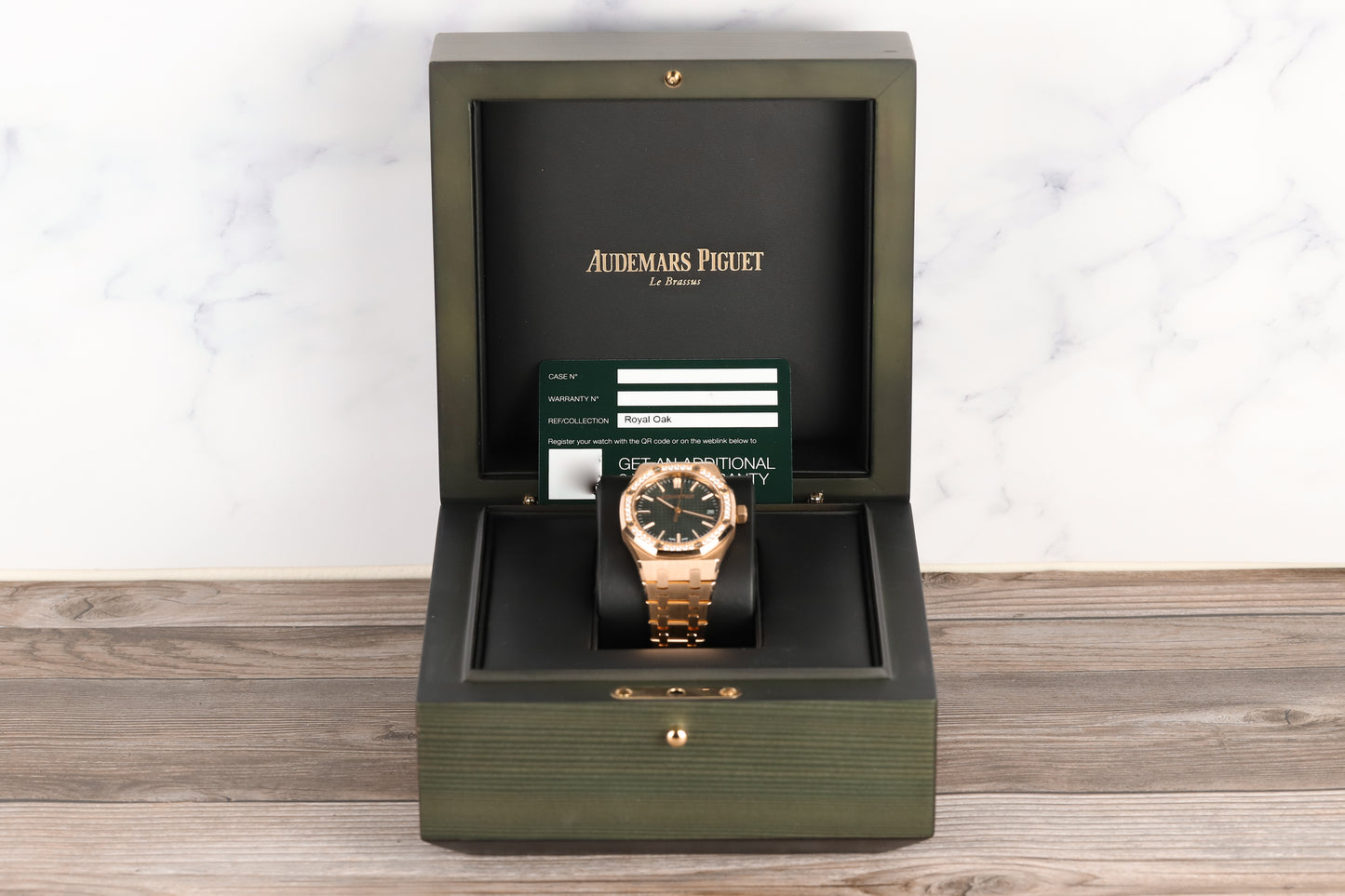 Audemars Piguet 15551OR Royal Oak Green Dial Diamond Bezel