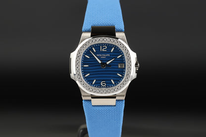 Patek Philippe 7010G Nautilus White Gold Blue Dial Diamond Bezel