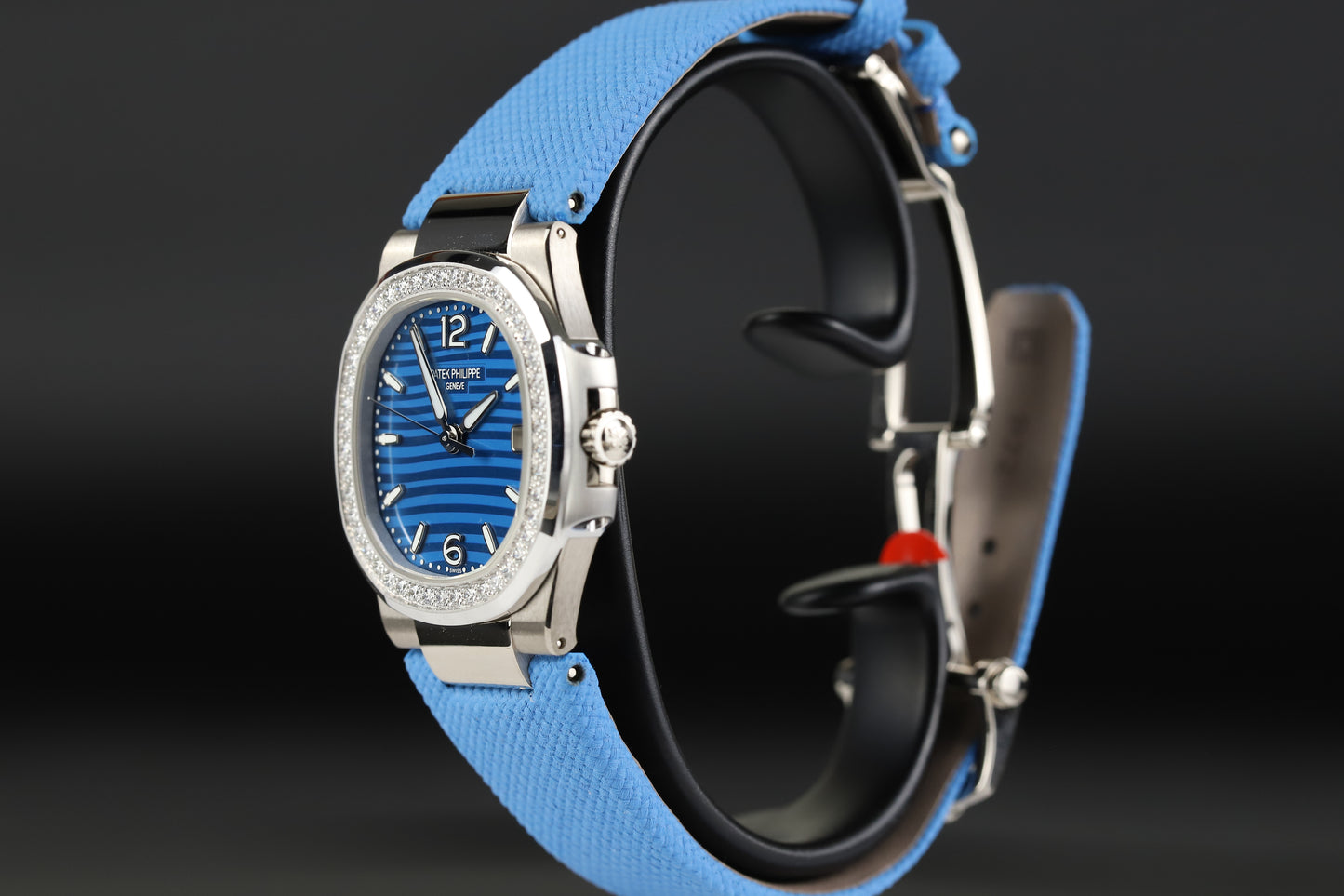 Patek Philippe 7010G Nautilus White Gold Blue Dial Diamond Bezel