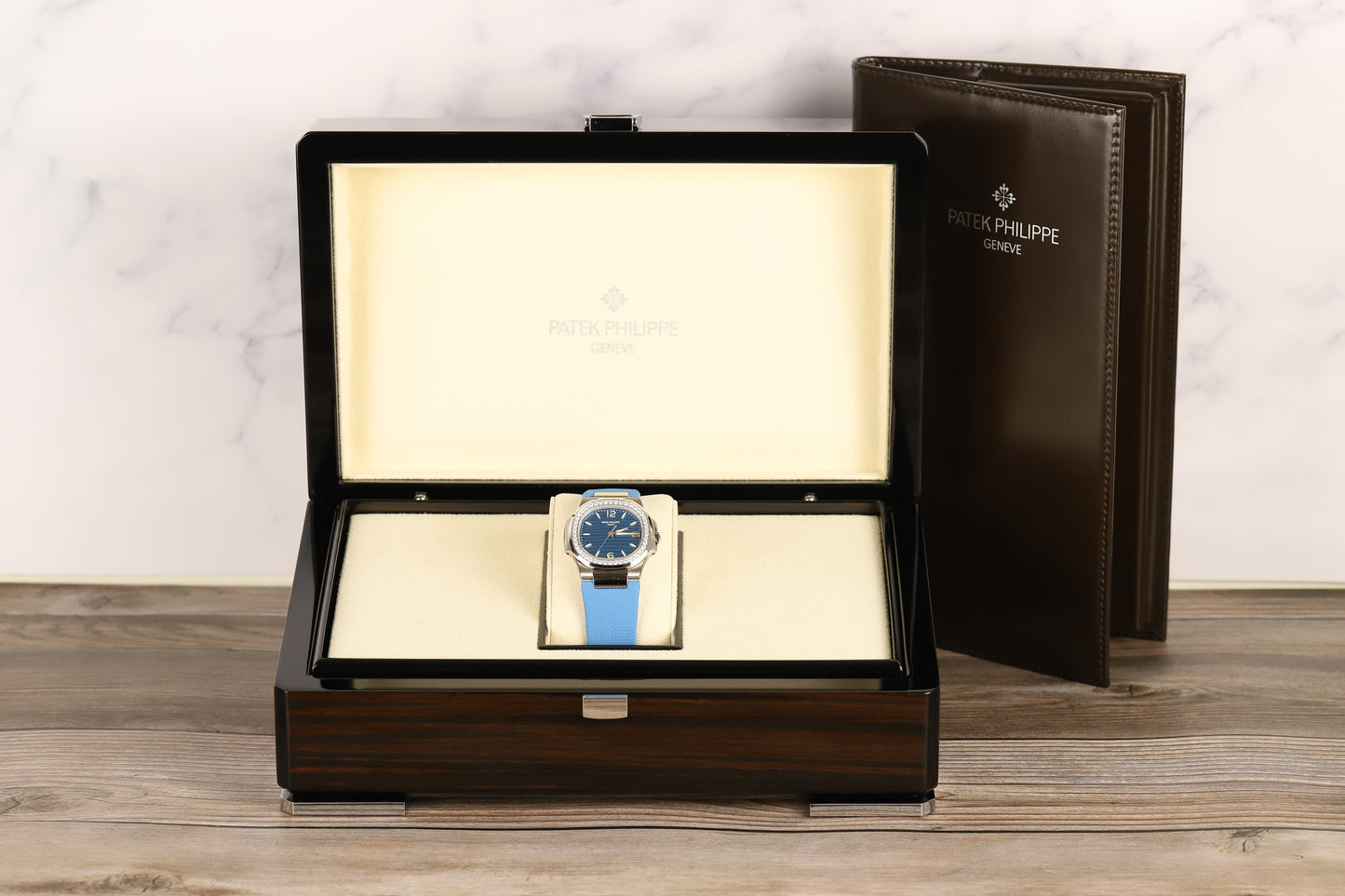 Patek Philippe 7010G Nautilus White Gold Blue Dial Diamond Bezel