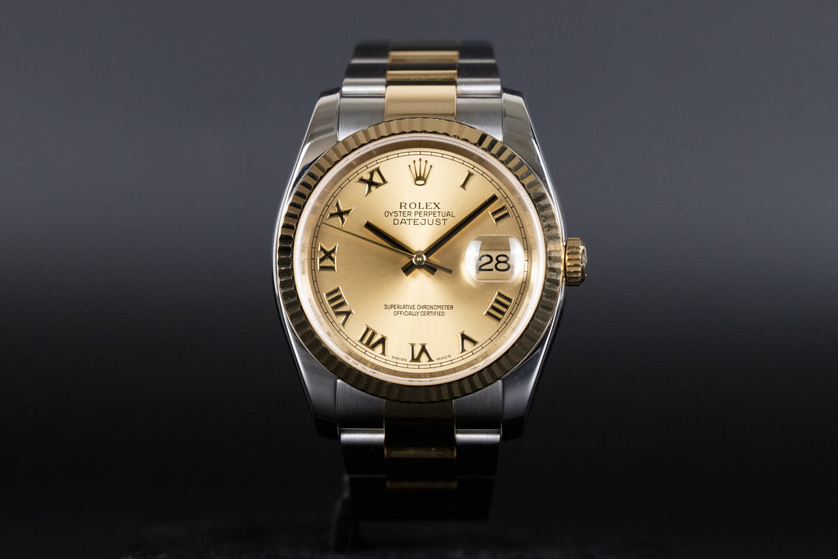 Rolex<br>116233 Datejust 36 SS/YG Champagne Roman Numeral Dial