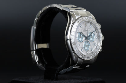 Rolex 116576TBR Daytona Platinum Pave Dial Baguette Diamond Bezel