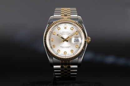 Rolex 116233 Datejust 36 SS/18k Silver Diamond Dial