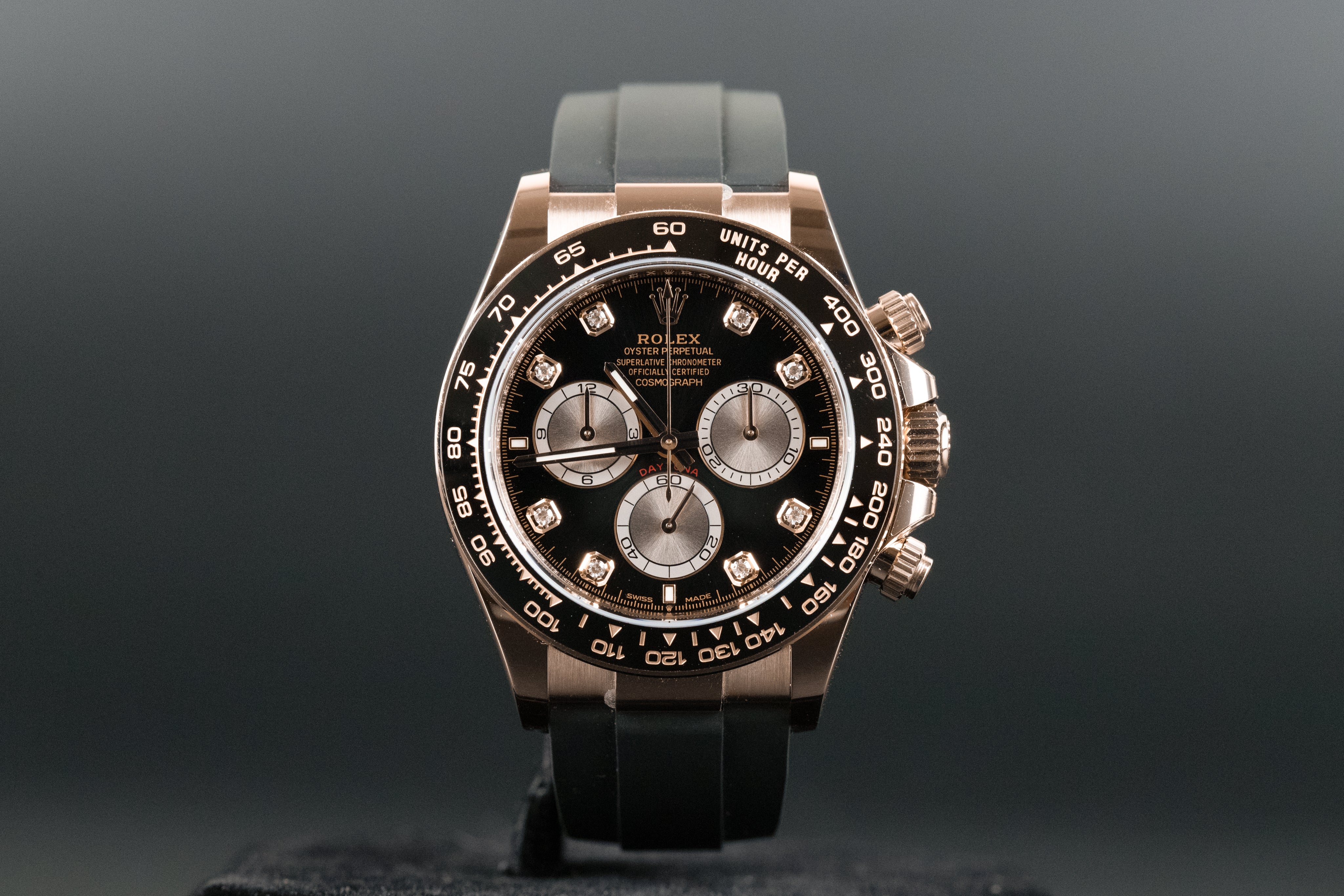 Rolex 126515 Daytona Oysterflex Rose Gold Black Diamond Dial