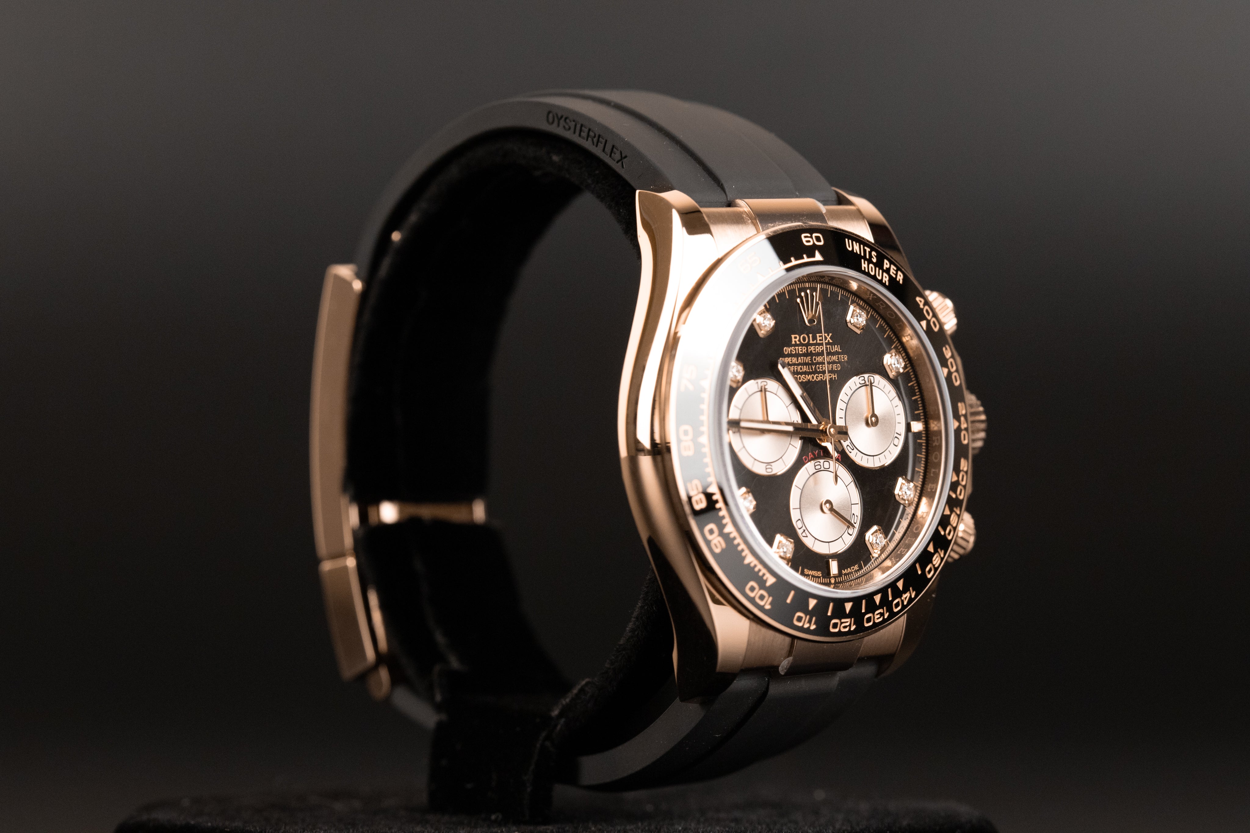 Rolex 126515 Daytona Oysterflex Rose Gold Black Diamond Dial