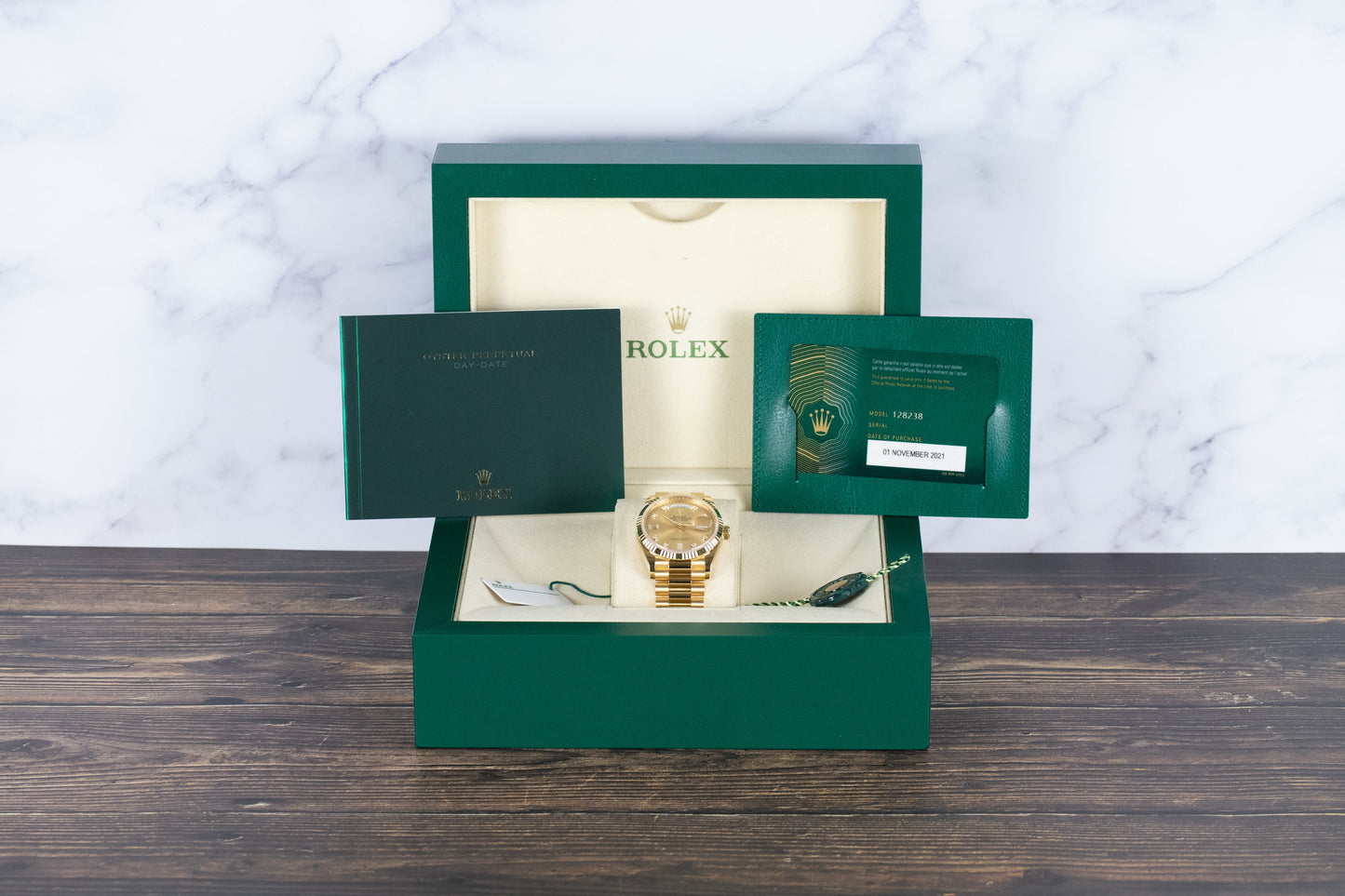 Rolex 128238 Day-Date 36 Champagne Diamond Dial