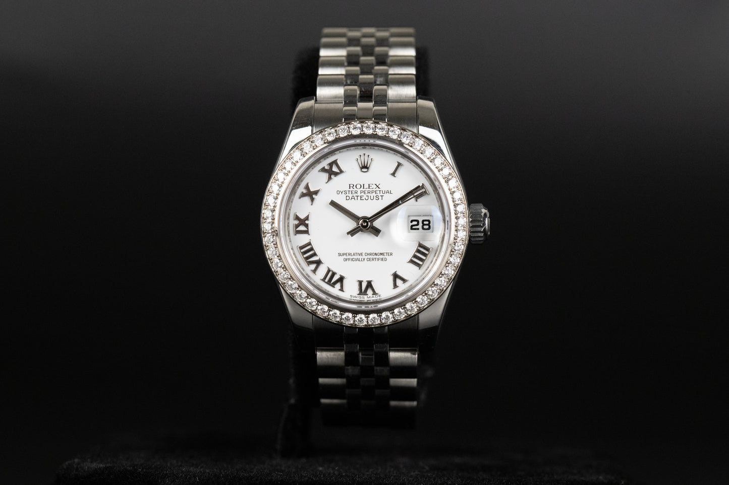 Rolex 179384 Datejust 26 White Roman Numeral Dial Diamond Bezel