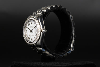 Rolex 179384 Datejust 26 White Roman Numeral Dial Diamond Bezel