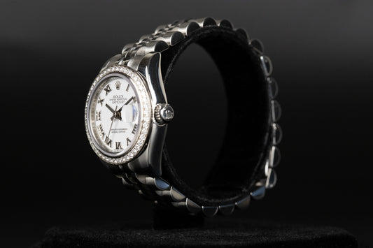 Rolex 179384 Datejust 26 White Roman Numeral Dial Diamond Bezel