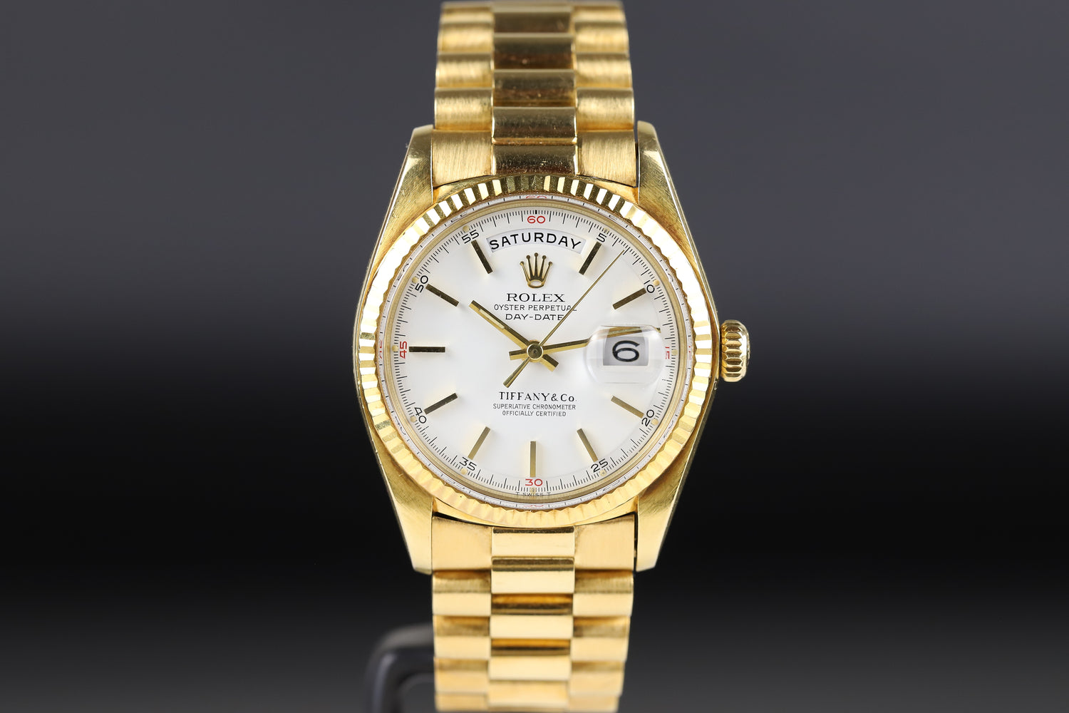 Rolex 1803 DayDate 36 White Quarters Dial Tiffany & Co. Stamp
