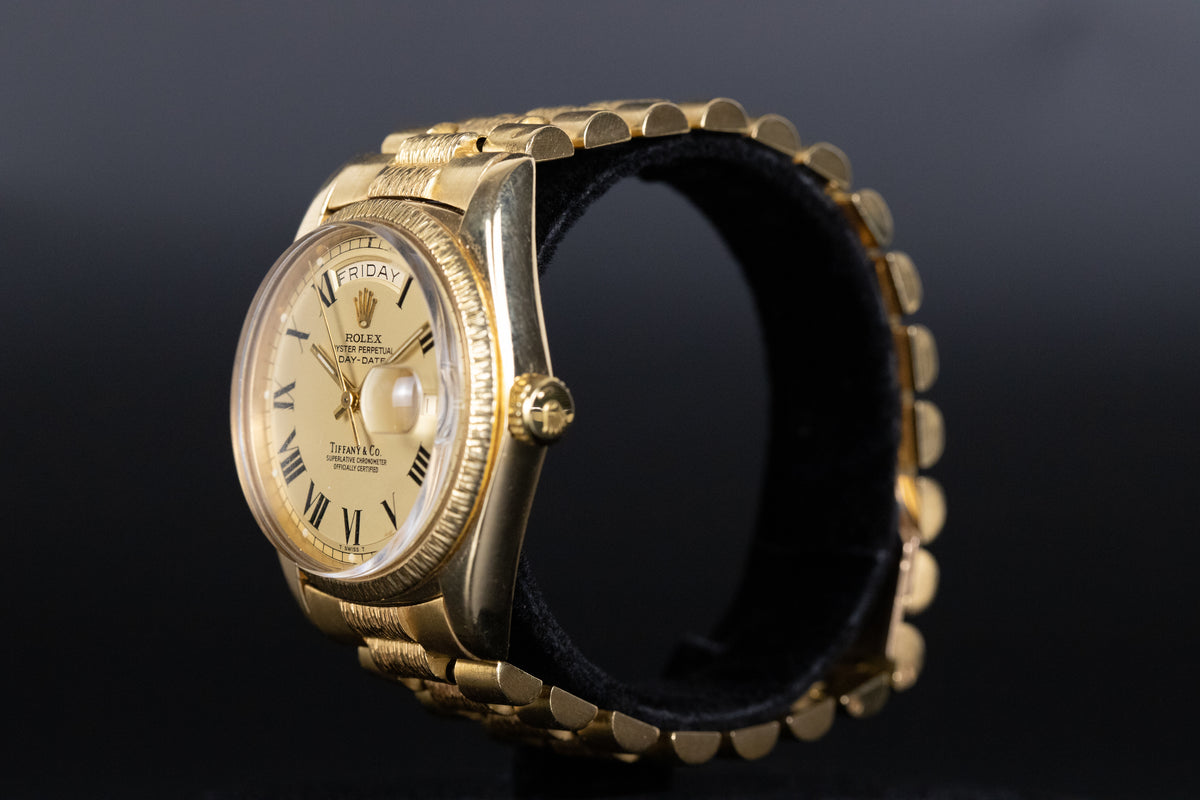 Rolex<br>1807 DayDate 36 Bark Champagne Tiffany Dial