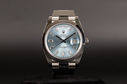 Rolex 228206 DayDate 40 Ice Blue Baguette Dial