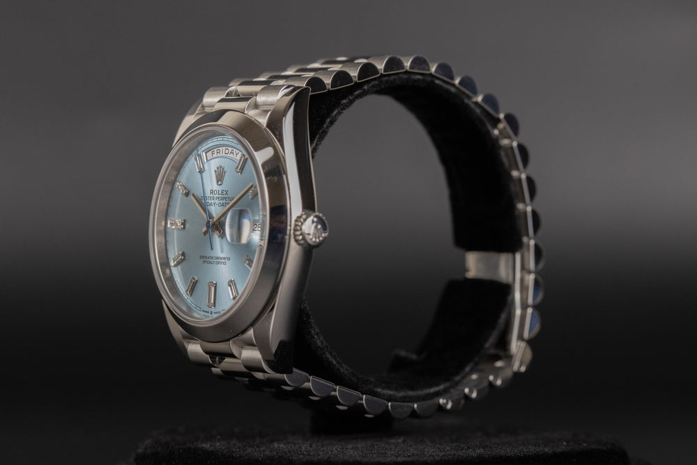 Rolex<br>228206 DayDate 40 Ice Blue Baguette Dial