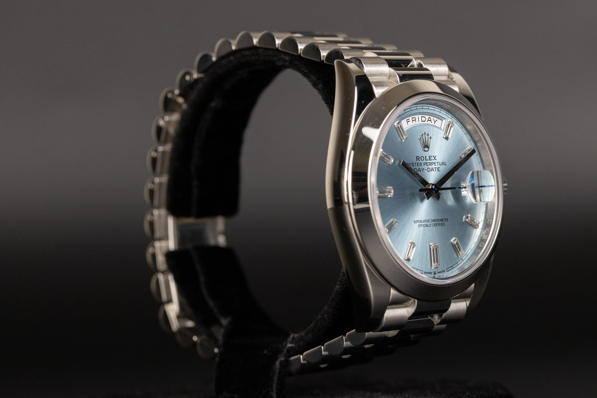 Rolex<br>228206 DayDate 40 Ice Blue Baguette Dial