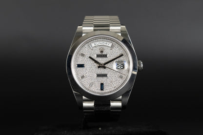 Rolex 228206 DayDate 40 Pave Diamond Blue Sapphire Dial