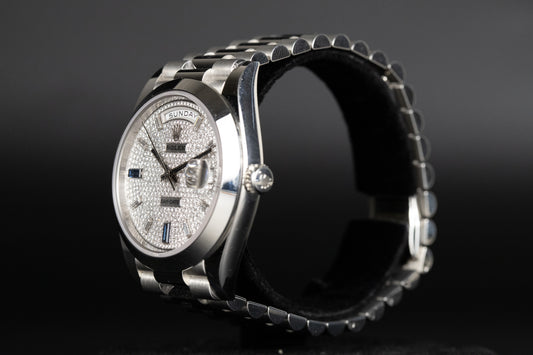 Rolex 228206 DayDate 40 Pave Diamond Blue Sapphire Dial