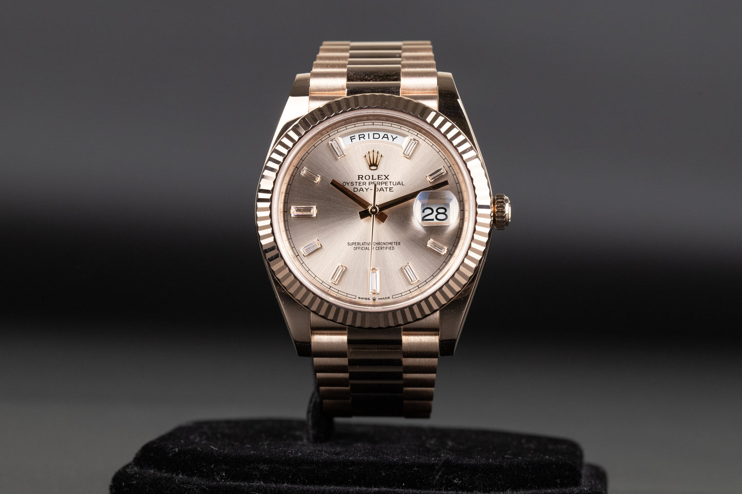 Rolex 228235 DayDate 40 Sundust Baguette Diamond Dial