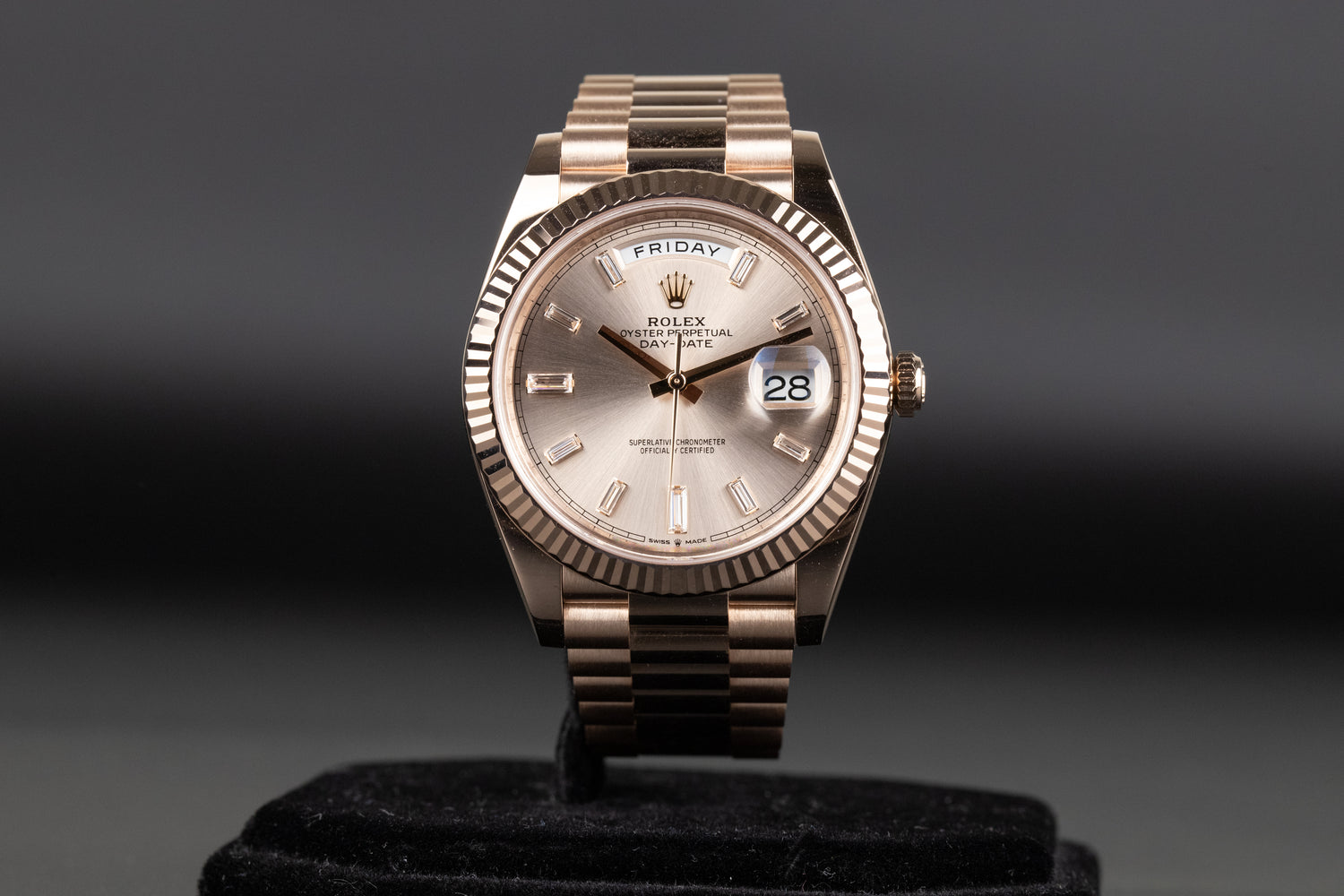 Rolex 228235 DayDate 40 Sundust Baguette Diamond Dial