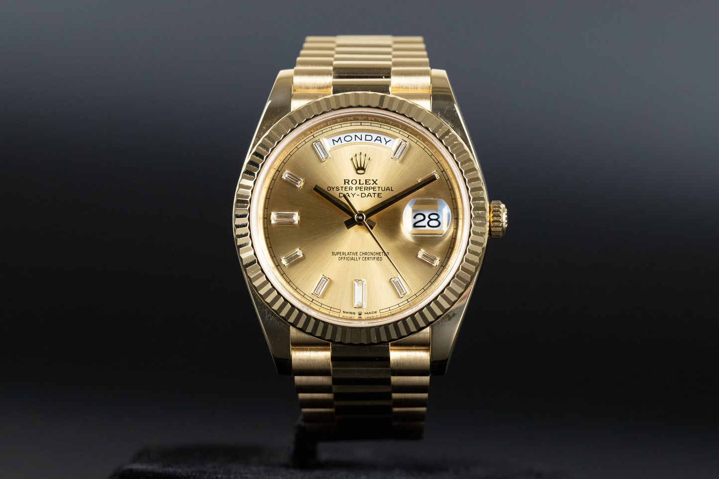 Rolex 228238 DayDate 40 Champagne Baguette Diamond Dial