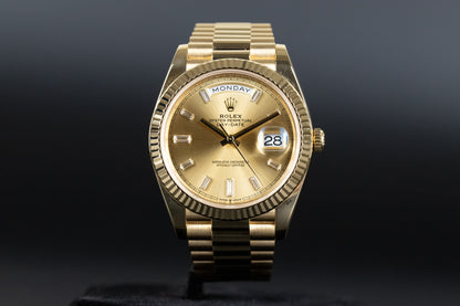 Rolex 228238 DayDate 40 Champagne Baguette Diamond Dial