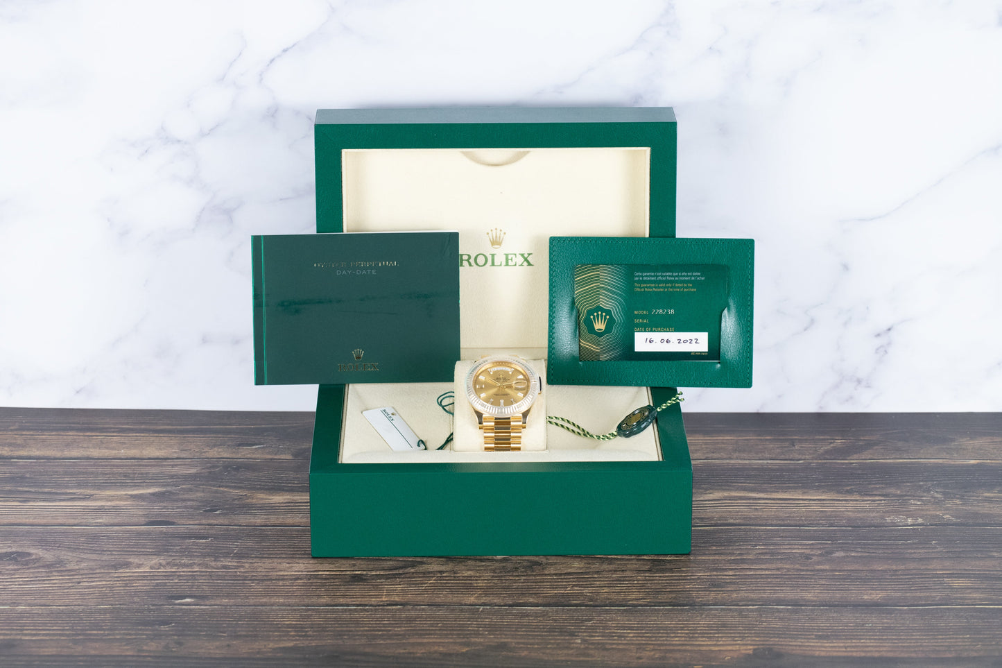 Rolex 228238 DayDate 40 Champagne Baguette Diamond Dial