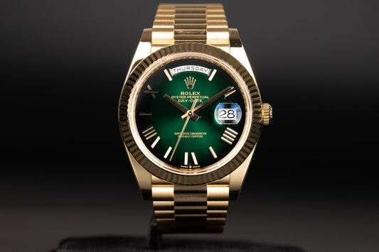 Rolex 228238 DayDate 40 Green Hombre Roman Numeral Dial
