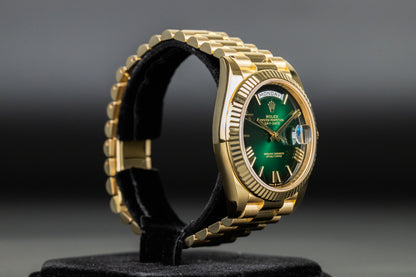 Rolex 228238 DayDate 40 Green Hombre Roman Numeral Dial
