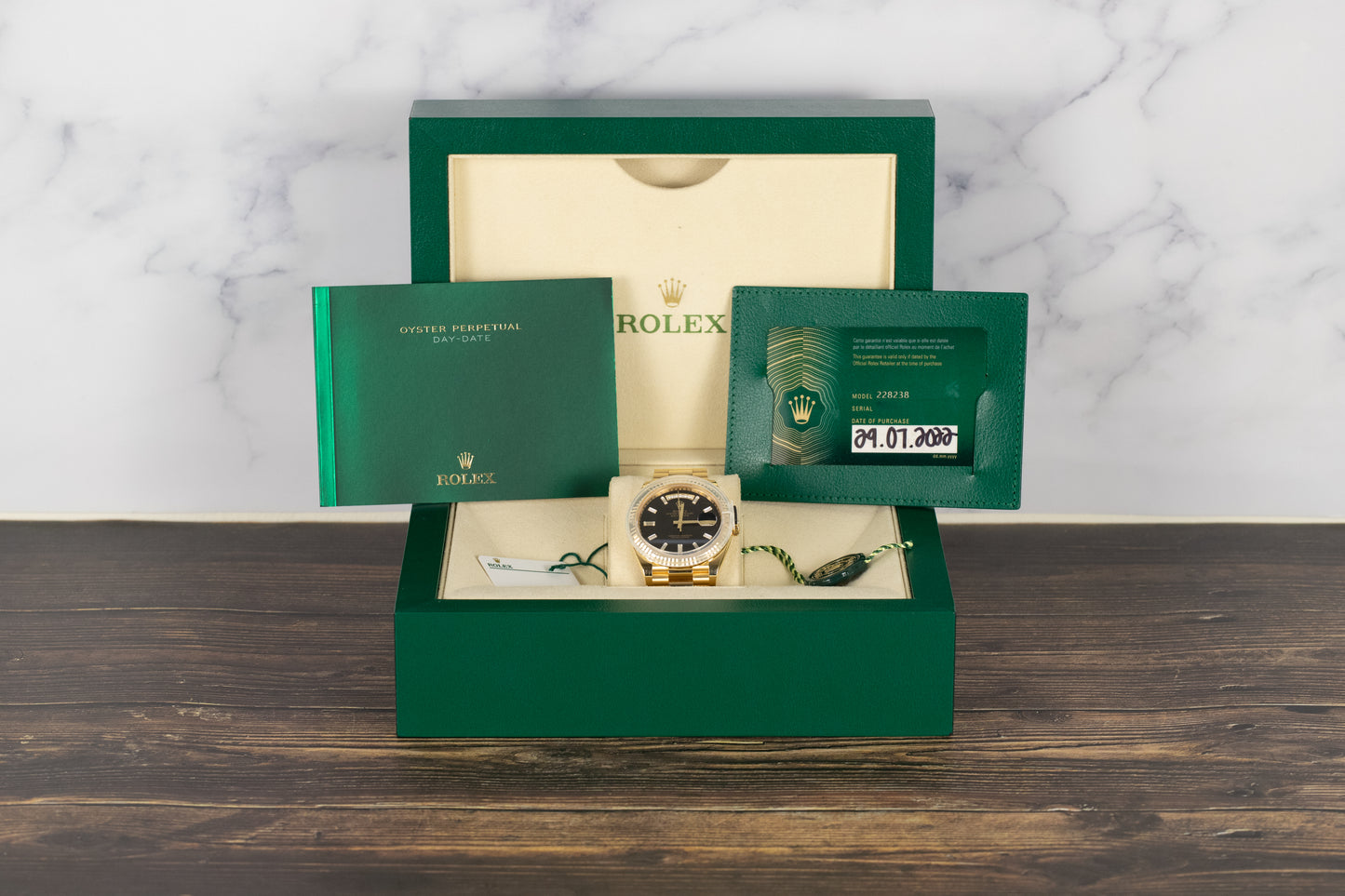 Rolex 228238 DayDate 40 Baguette Diamond Black Onyx Dial