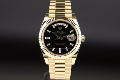 Rolex 228238 DayDate 40 Baguette Diamond Black Onyx Dial