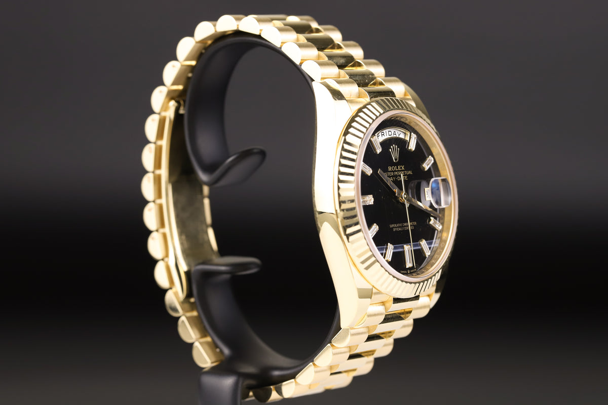 Rolex<br>228238 DayDate 40 Baguette Diamond Black Onyx Dial