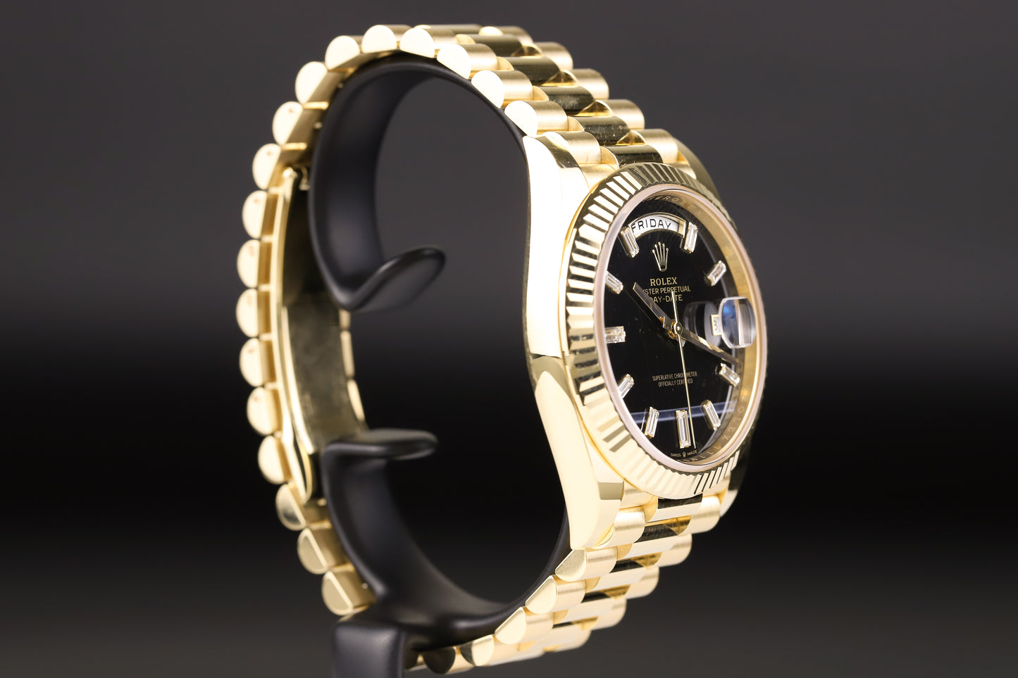 Rolex 228238 DayDate 40 Baguette Diamond Black Onyx Dial