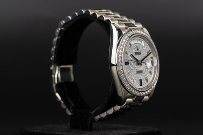 Rolex 228349RBR DayDate 40 White Gold Diamond Bezel Pave Sapphire Dial