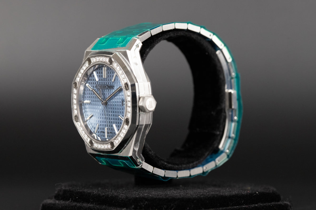 Audemars Piguet<br>15551ST Royal Oak "50th Anniversary" Ice Blue Dial Diamond Bezel