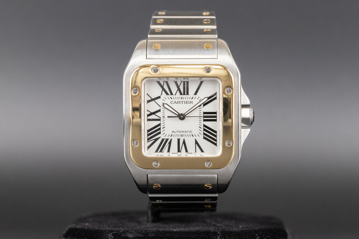 Cartier<br>W200728G Santos 100 XL 18k/Stainless Steel White Dial