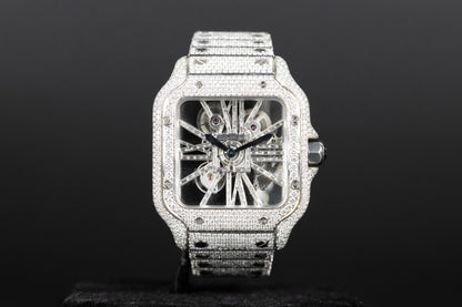 Cartier WHSA0015 Santos De Cartier Skeleton Dial Custom Diamond VVS Colorless