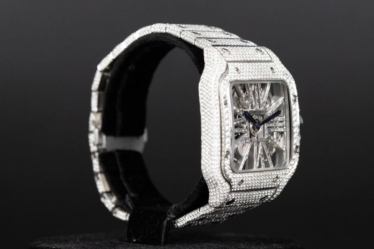 Cartier WHSA0015 Santos De Cartier Skeleton Dial Custom Diamond VVS Colorless