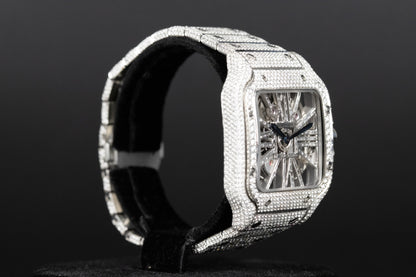 Cartier WHSA0015 Santos De Cartier Skeleton Dial Custom Diamond VVS Colorless